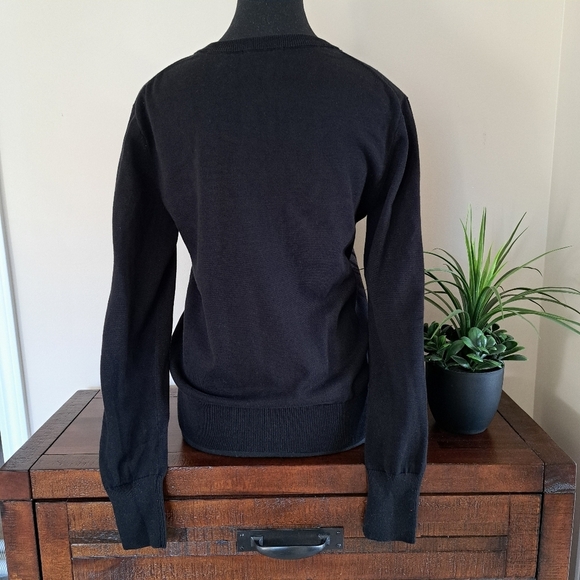 Calvin Klein Jeans V-Neck Sweater Women's Small Black Cotton Knit Top NWT - Picture 4 of 10